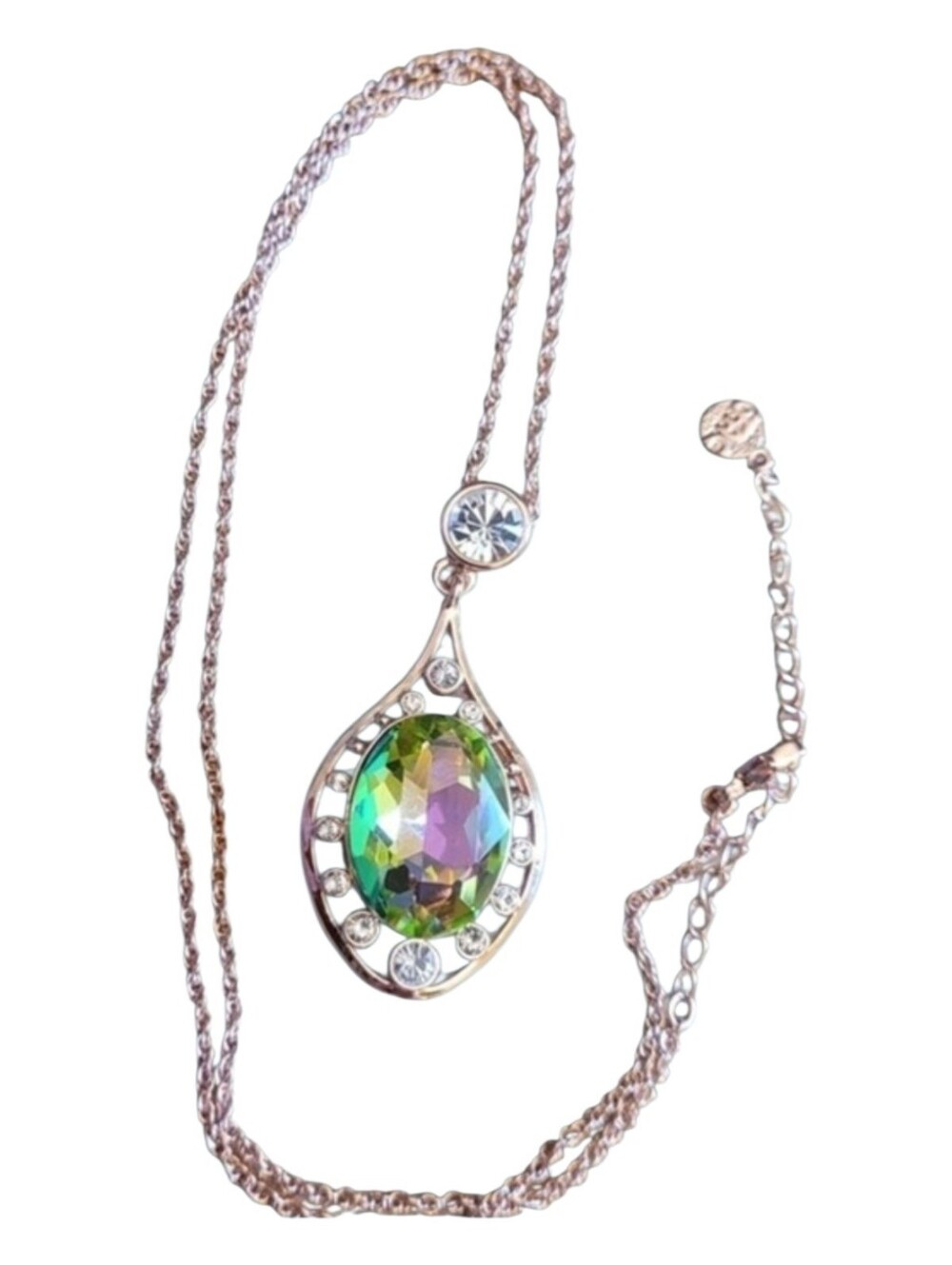 🥳4/$75!🥳NWOT Rose Gold-Multi Iridescent Teardrop Necklace with Crystal Accents